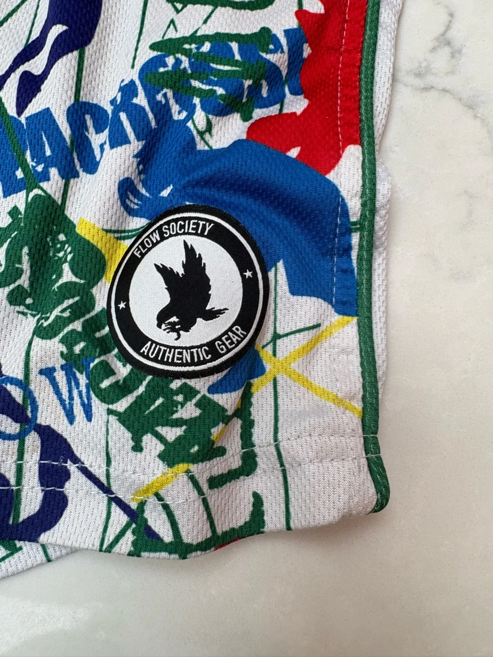 Boys Athletic Lacrosse Print Flow Shorts - White Multi